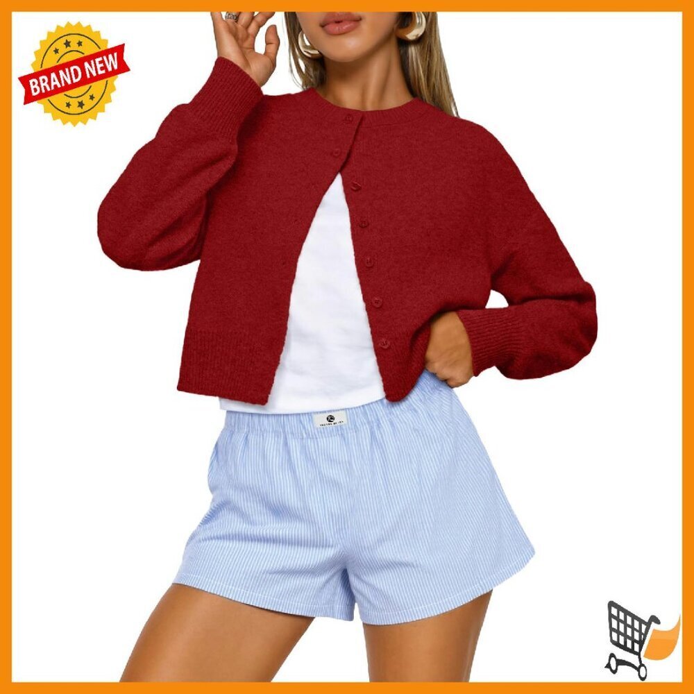 Lightweight Cropped Cardigan Sweater, Open Front, Long Sleeve, Y2K Style